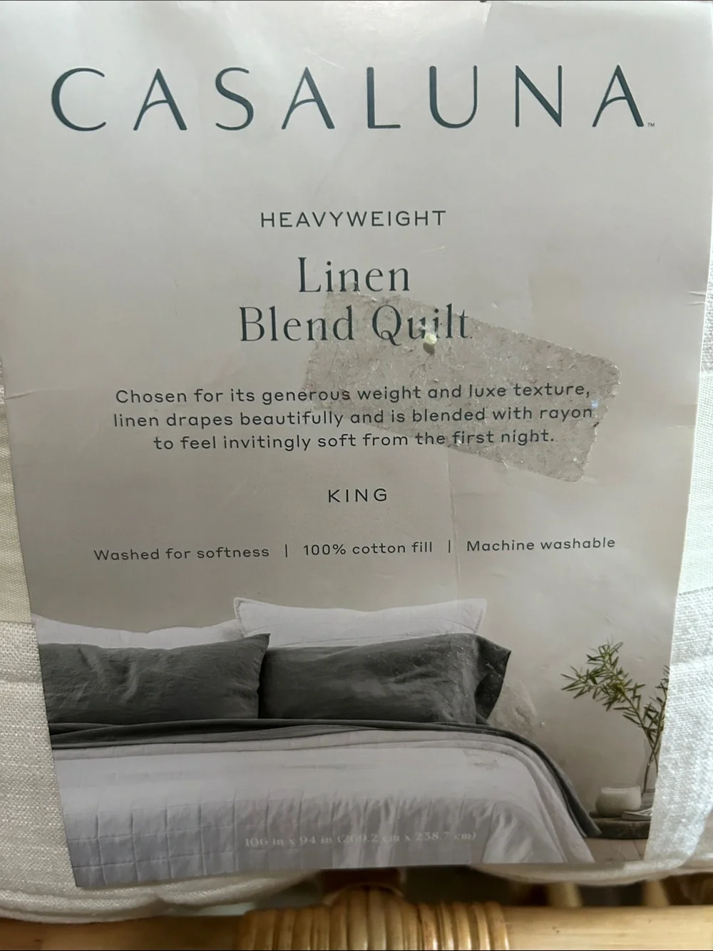 Casaluna King Heavyweight Linen Blend Quilt - White